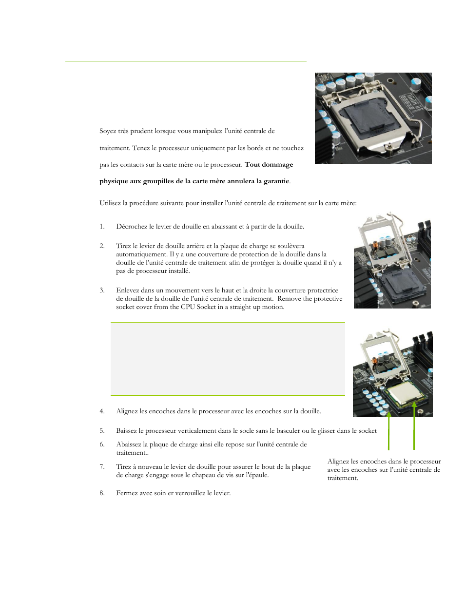 Préparation de la carte mère, Installation de l'unité centrale de traitement | EVGA P55 Micro V User Manual | Page 46 / 77