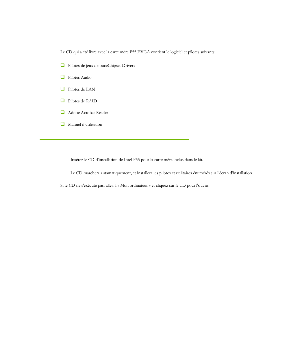 Installation de pilote et logiciel, Installation de pilote de windows xp/vista/7 | EVGA P55 Micro V User Manual | Page 54 / 77