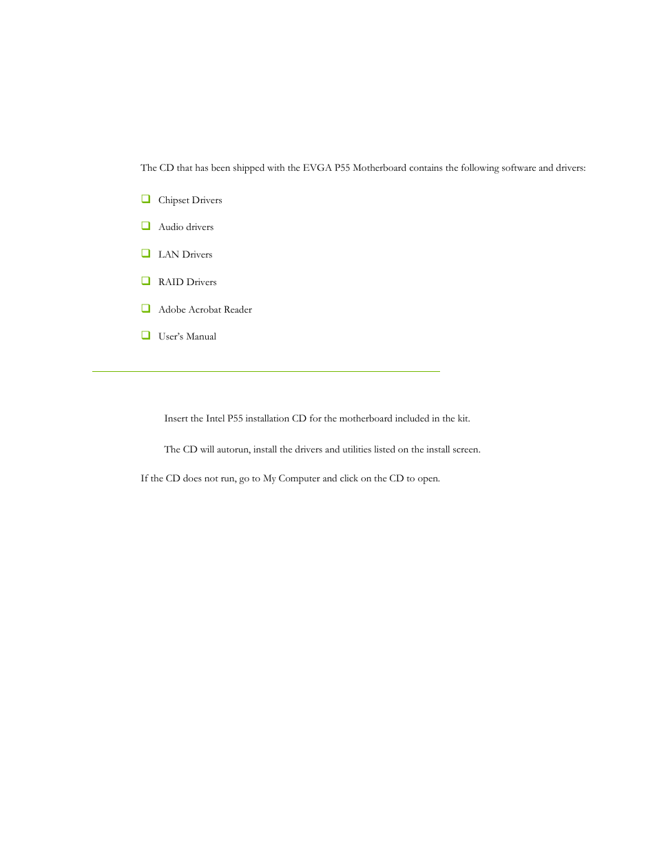 Windows xp/vista/7 driver installation, Installing drivers and software | EVGA P55 Micro V User Manual | Page 9 / 77