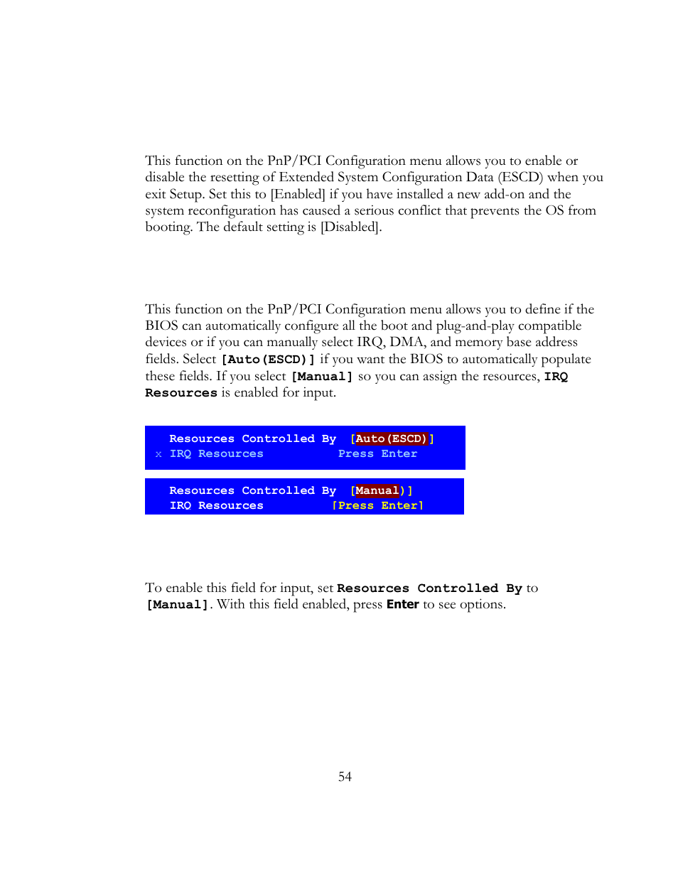 Reset configuration data, Resources controlled by, Irq resources | EVGA 141-BL-E757 User Manual | Page 54 / 76