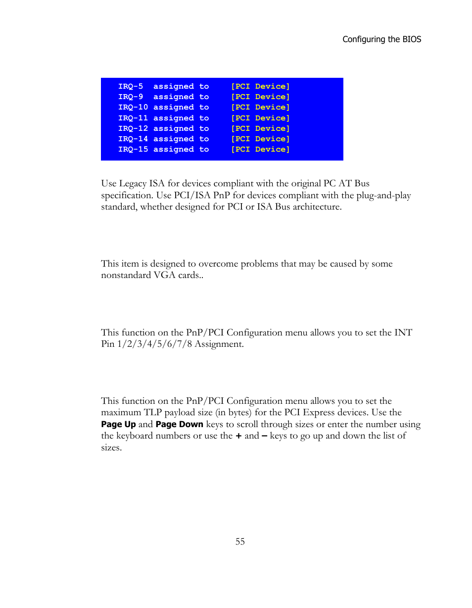 Pci/vga palette snoop, Int pin 1/2/3/4/5/6/7/8 assignment, Maximum payload size | EVGA 141-BL-E757 User Manual | Page 55 / 76