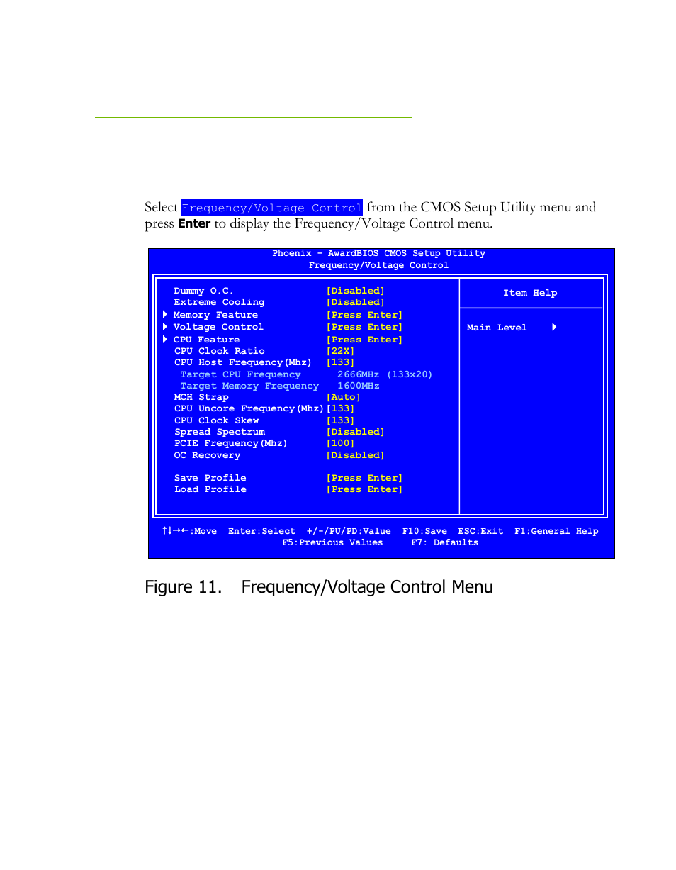 Frequency/voltage control menu, Figure 11. frequency/voltage control menu, Select | EVGA 141-BL-E757 User Manual | Page 58 / 76