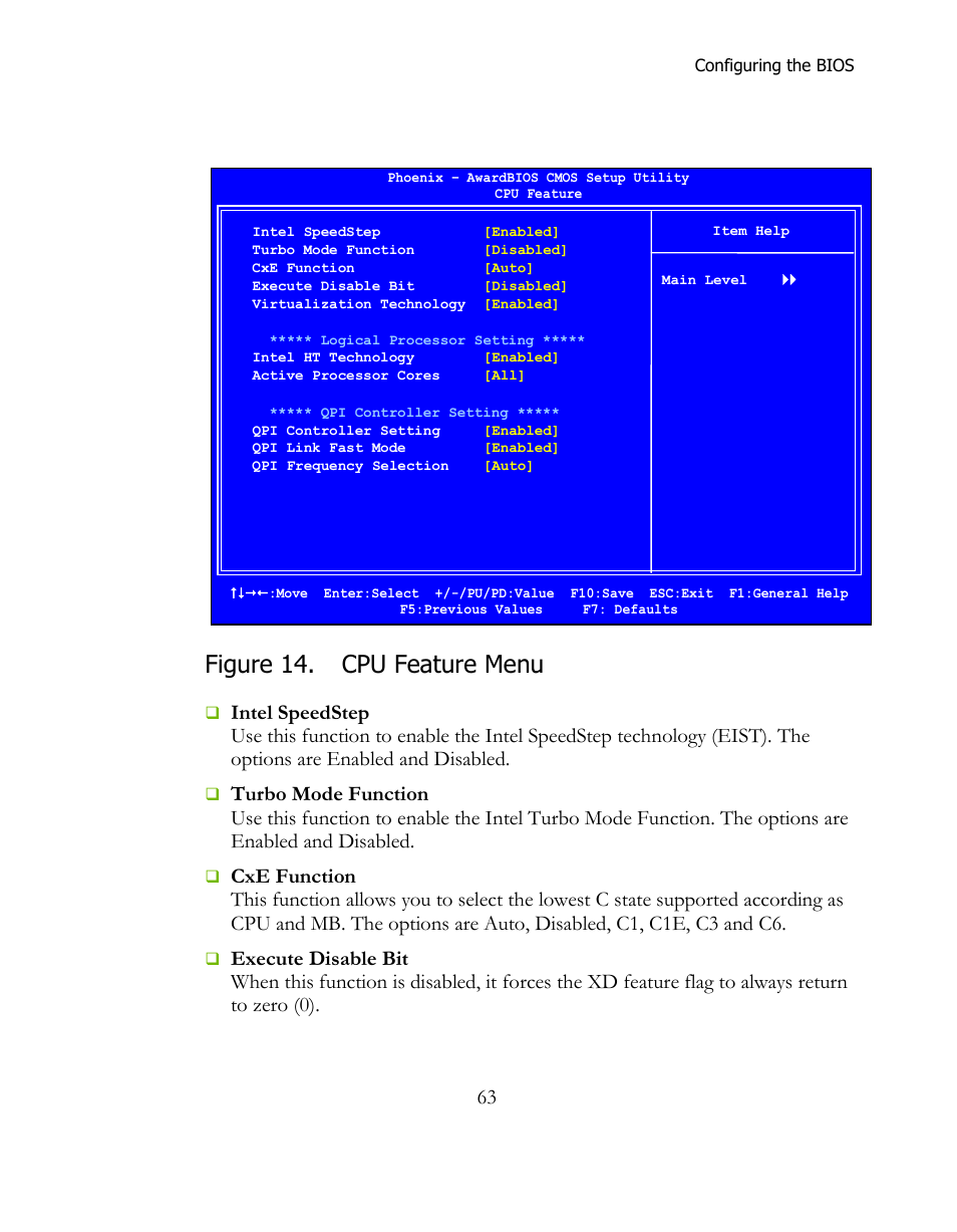 Figure 14. cpu feature menu | EVGA 141-BL-E757 User Manual | Page 63 / 76