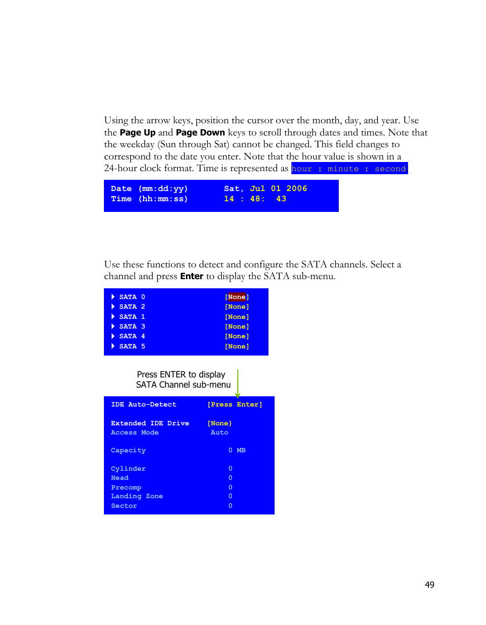 Date and time, Sata channel | EVGA 170-BL-E762 User Manual | Page 47 / 84