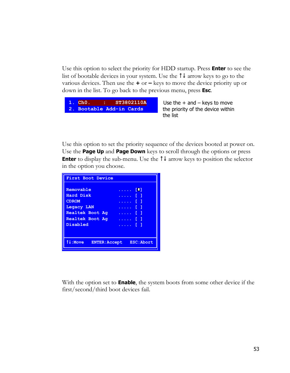 Hard disk boot priority, First/second/third boot device, Boot other device | EVGA 170-BL-E762 User Manual | Page 51 / 84