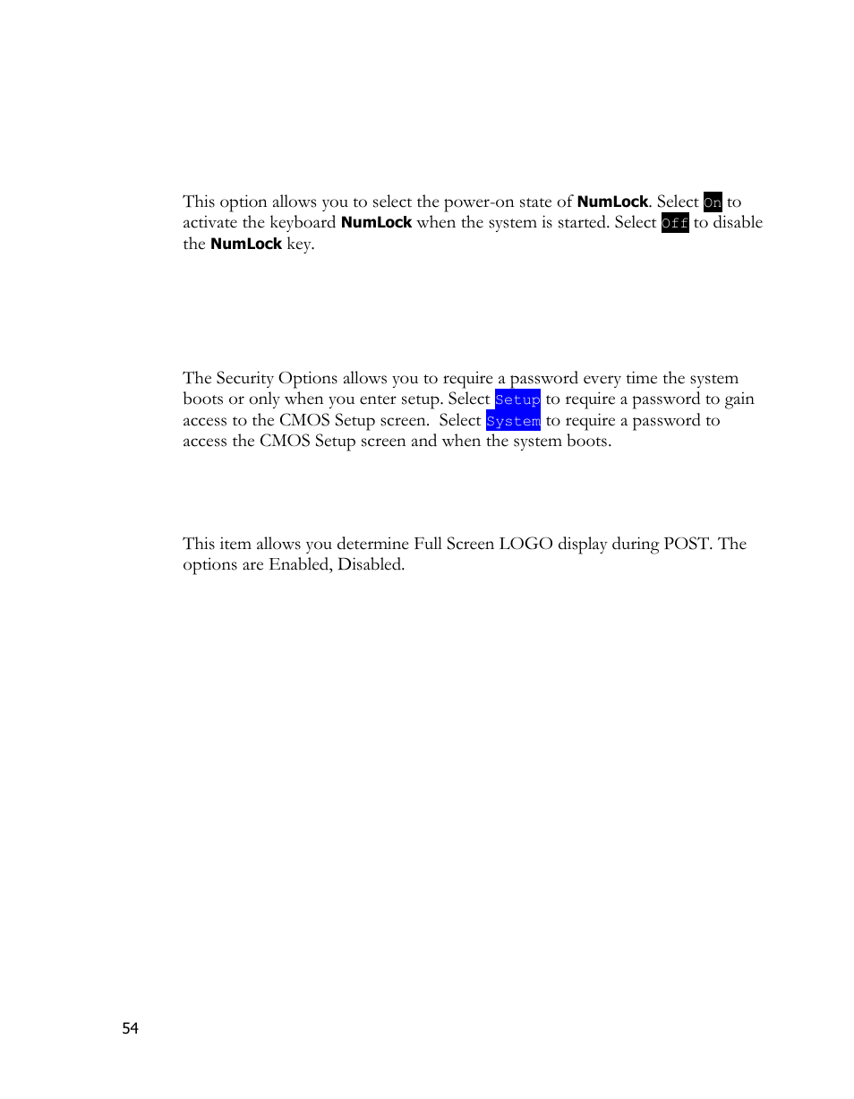 Boot up numlock status, Security option, Full screen logo show | EVGA 170-BL-E762 User Manual | Page 52 / 84