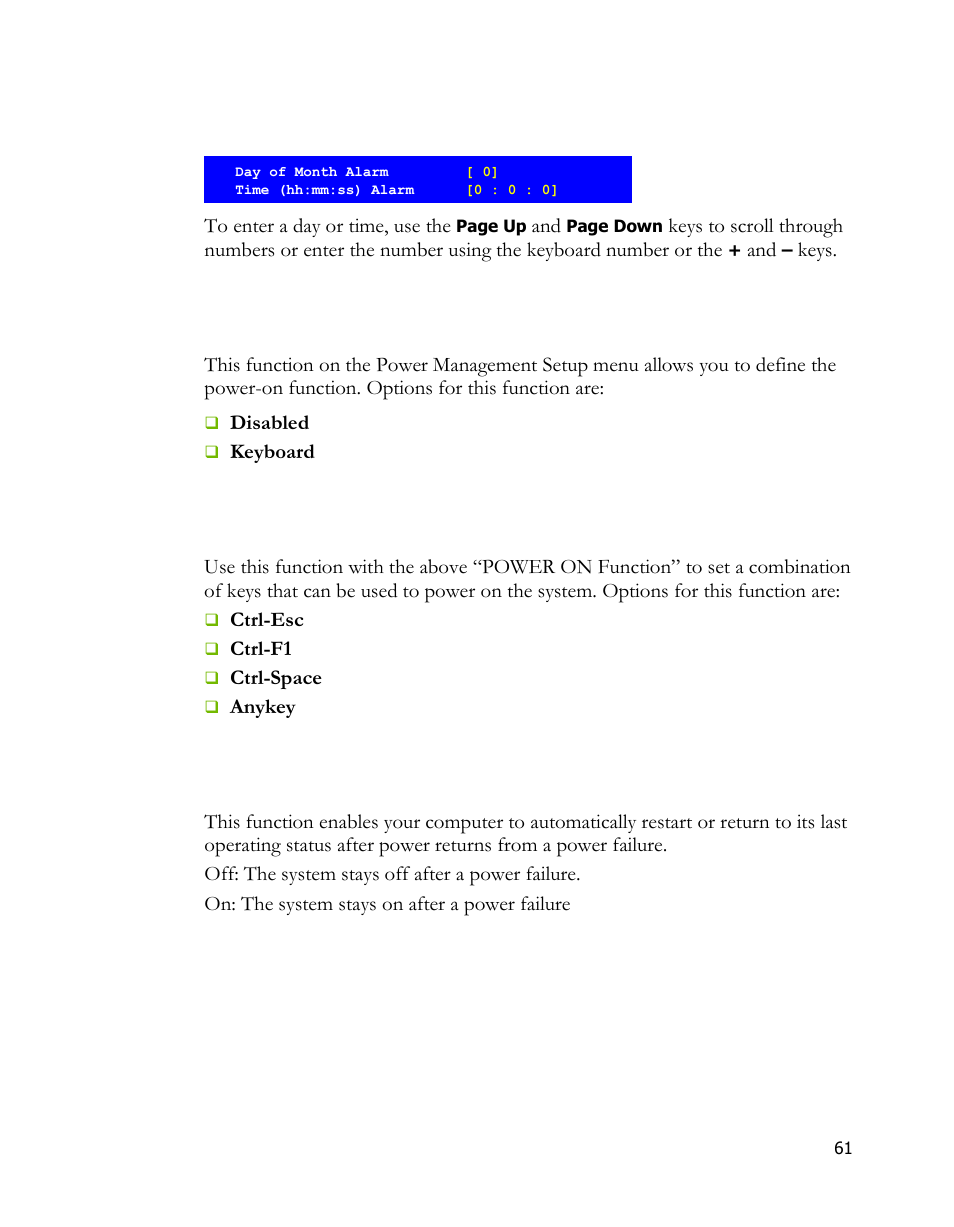 Power on function, Hot key power on, Pwron after pwr-fail | EVGA 170-BL-E762 User Manual | Page 59 / 84