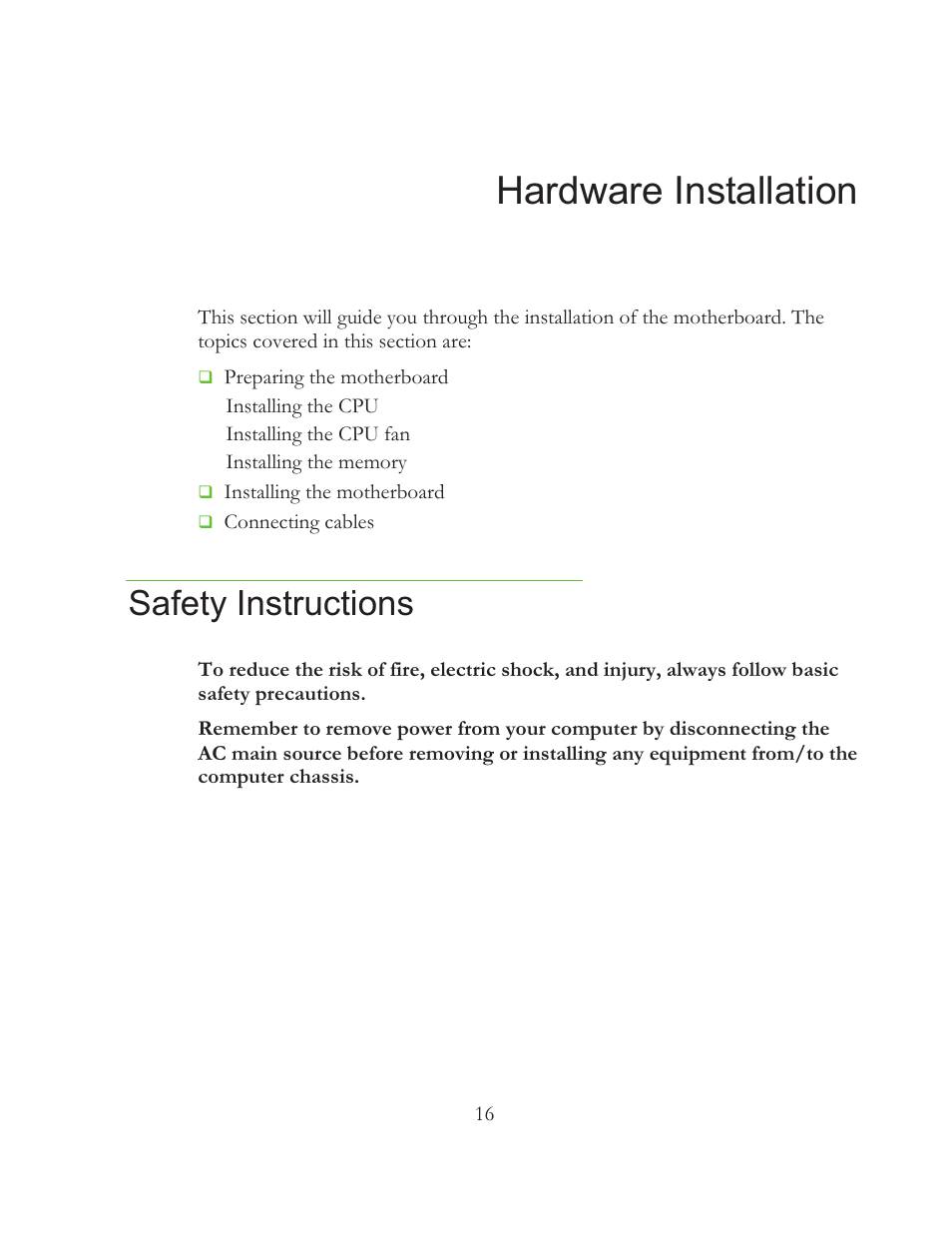 Hardware installation, Safety instructions | EVGA 121-BL-E756 User Manual | Page 15 / 74
