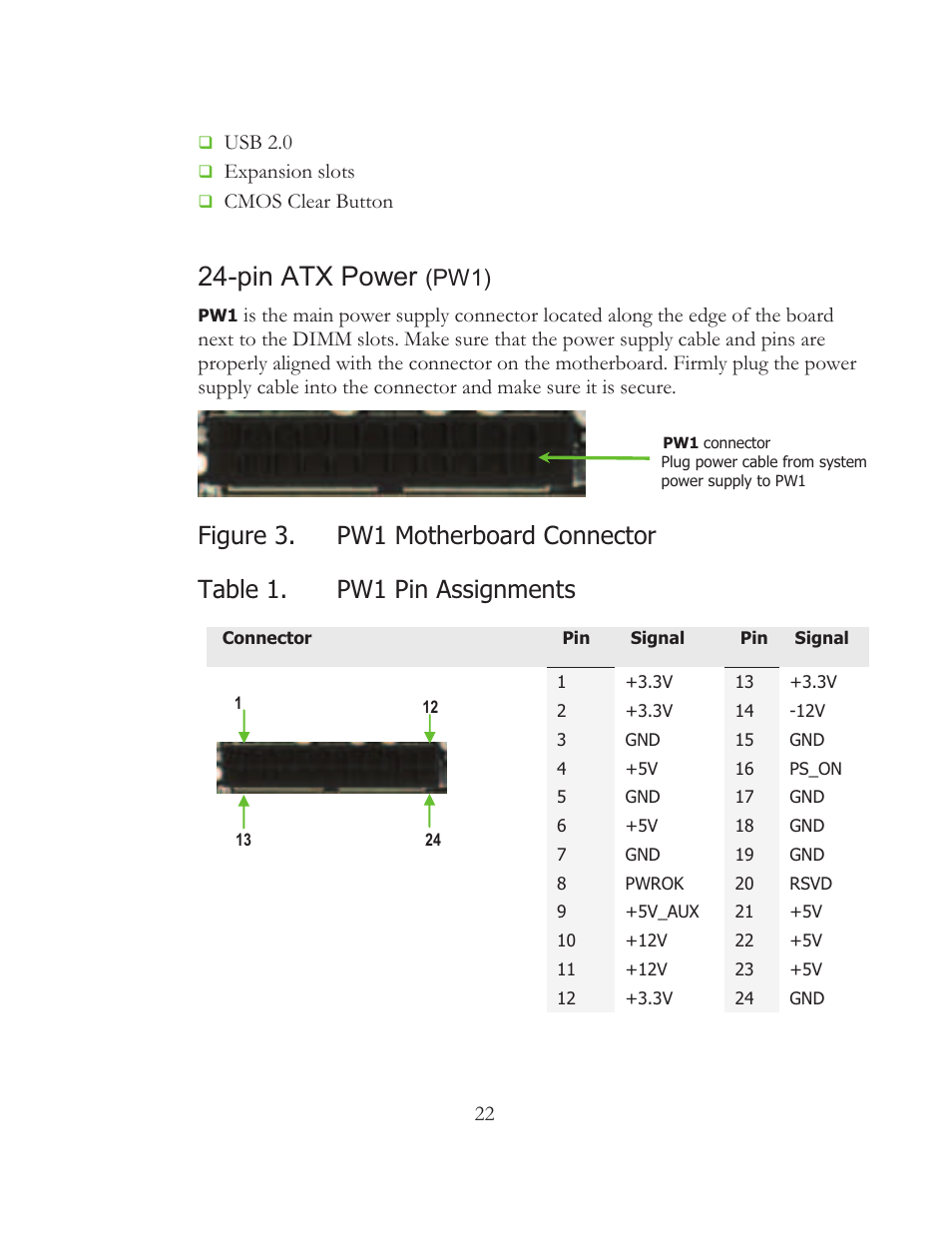 Pin atx power, Pw1) | EVGA 121-BL-E756 User Manual | Page 21 / 74