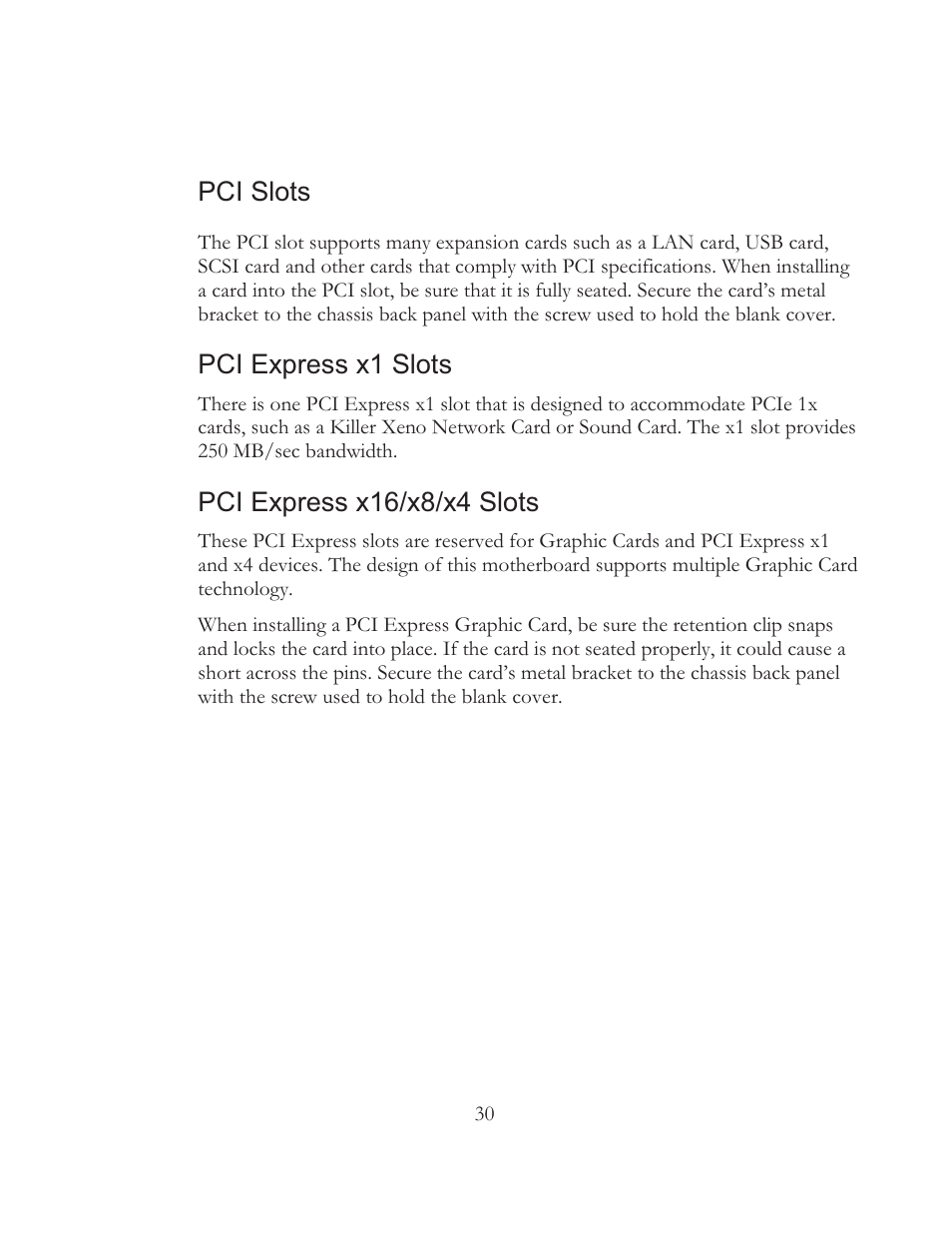 Pci slots, Pci express x1 slots, Pci express x16/x8/x4 slots | EVGA 121-BL-E756 User Manual | Page 29 / 74