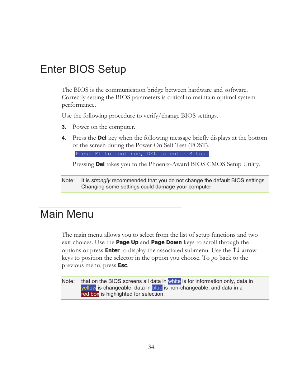 Enter bios setup, Main menu | EVGA 121-BL-E756 User Manual | Page 33 / 74