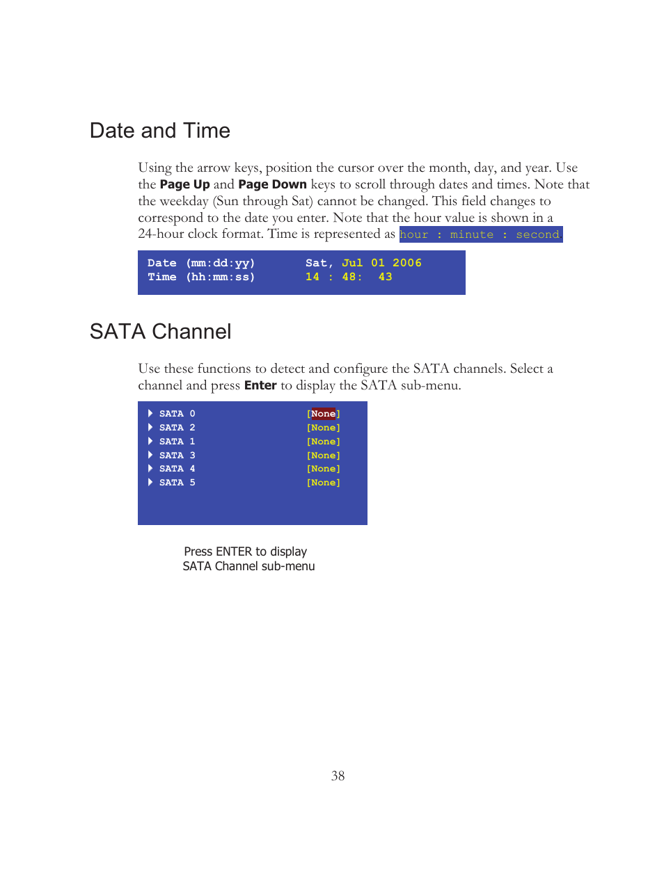 Date and time, Sata channel | EVGA 121-BL-E756 User Manual | Page 37 / 74