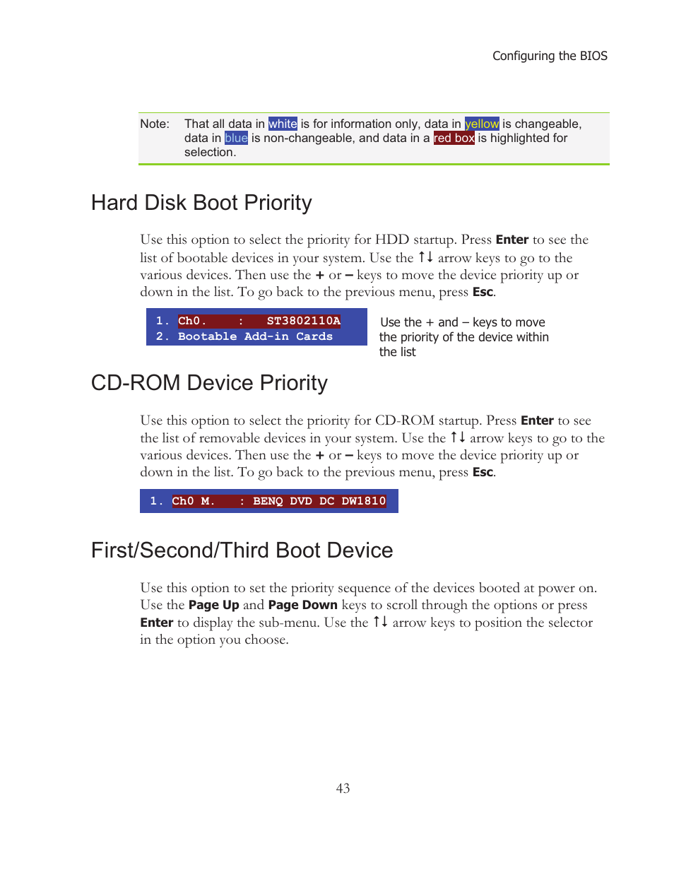 Hard disk boot priority, Cd-rom device priority, First/second/third boot device | EVGA 121-BL-E756 User Manual | Page 42 / 74