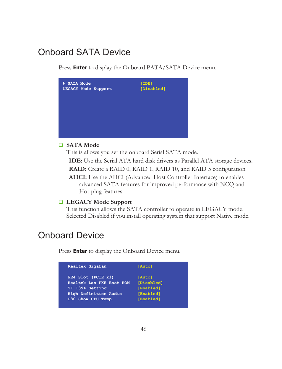 Onboard sata device, Onboard device, Press | EVGA 121-BL-E756 User Manual | Page 45 / 74