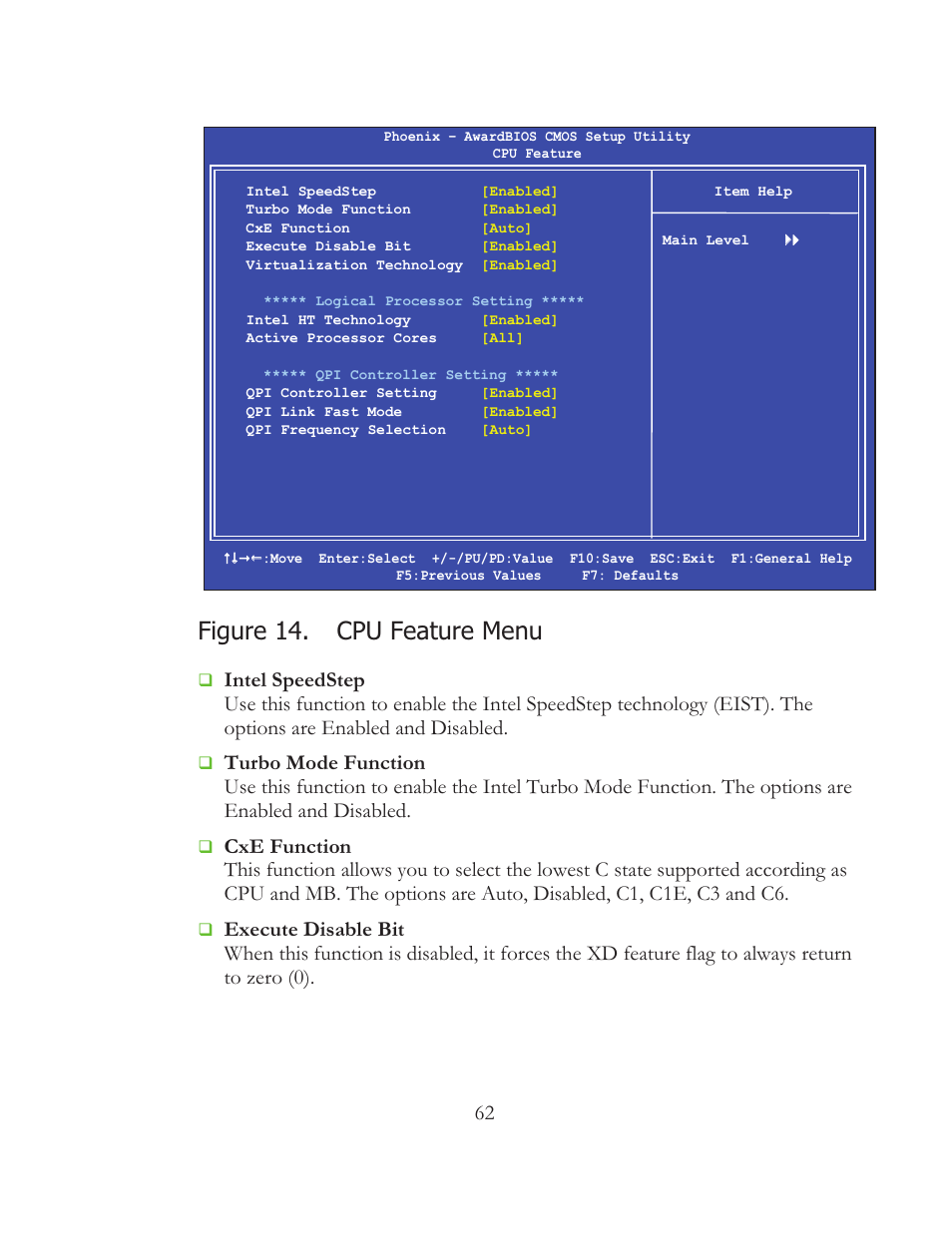 Figure 14. cpu feature menu | EVGA 121-BL-E756 User Manual | Page 61 / 74