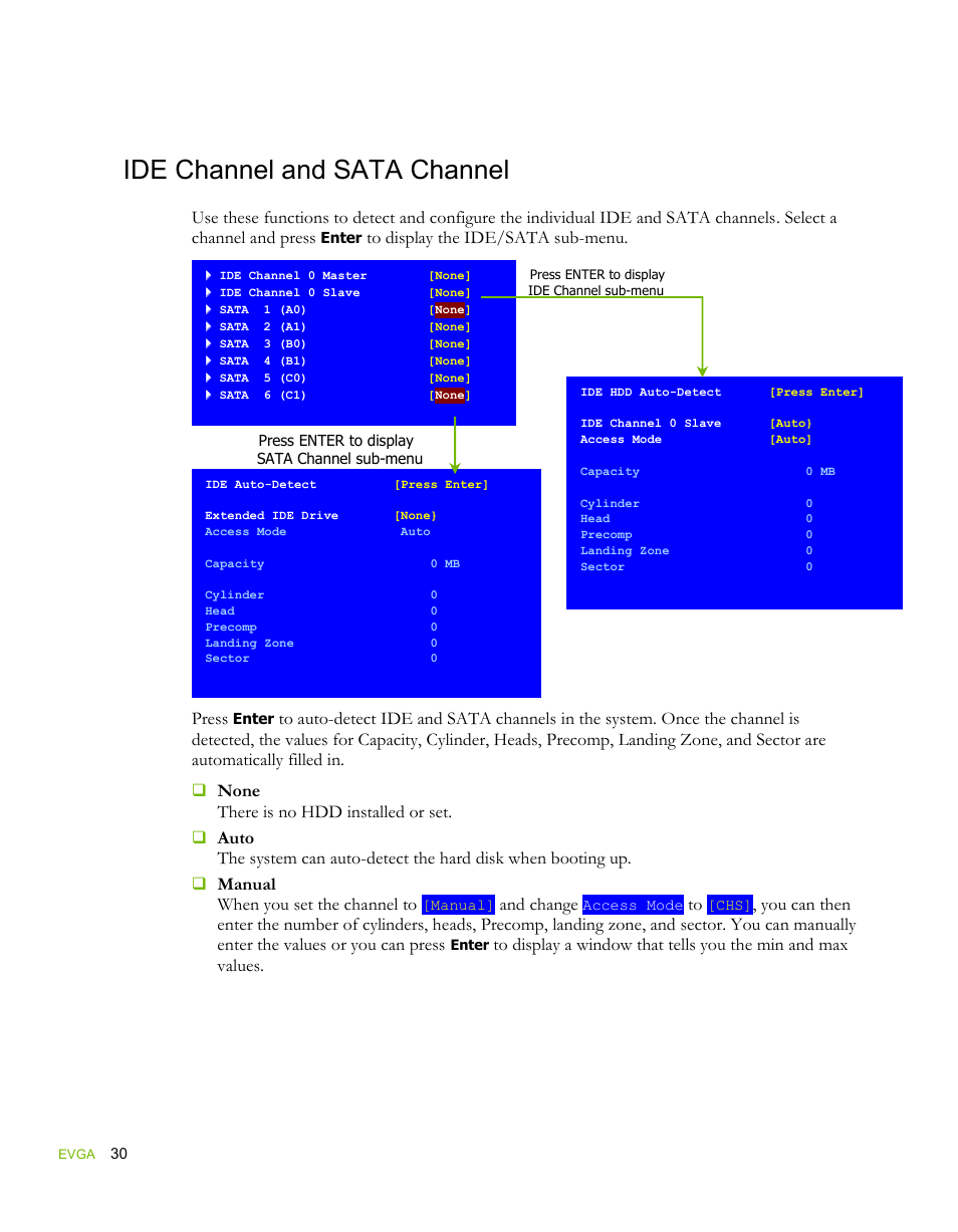 Ide channel and sata channel | EVGA force 132-YW-E178 User Manual | Page 40 / 85