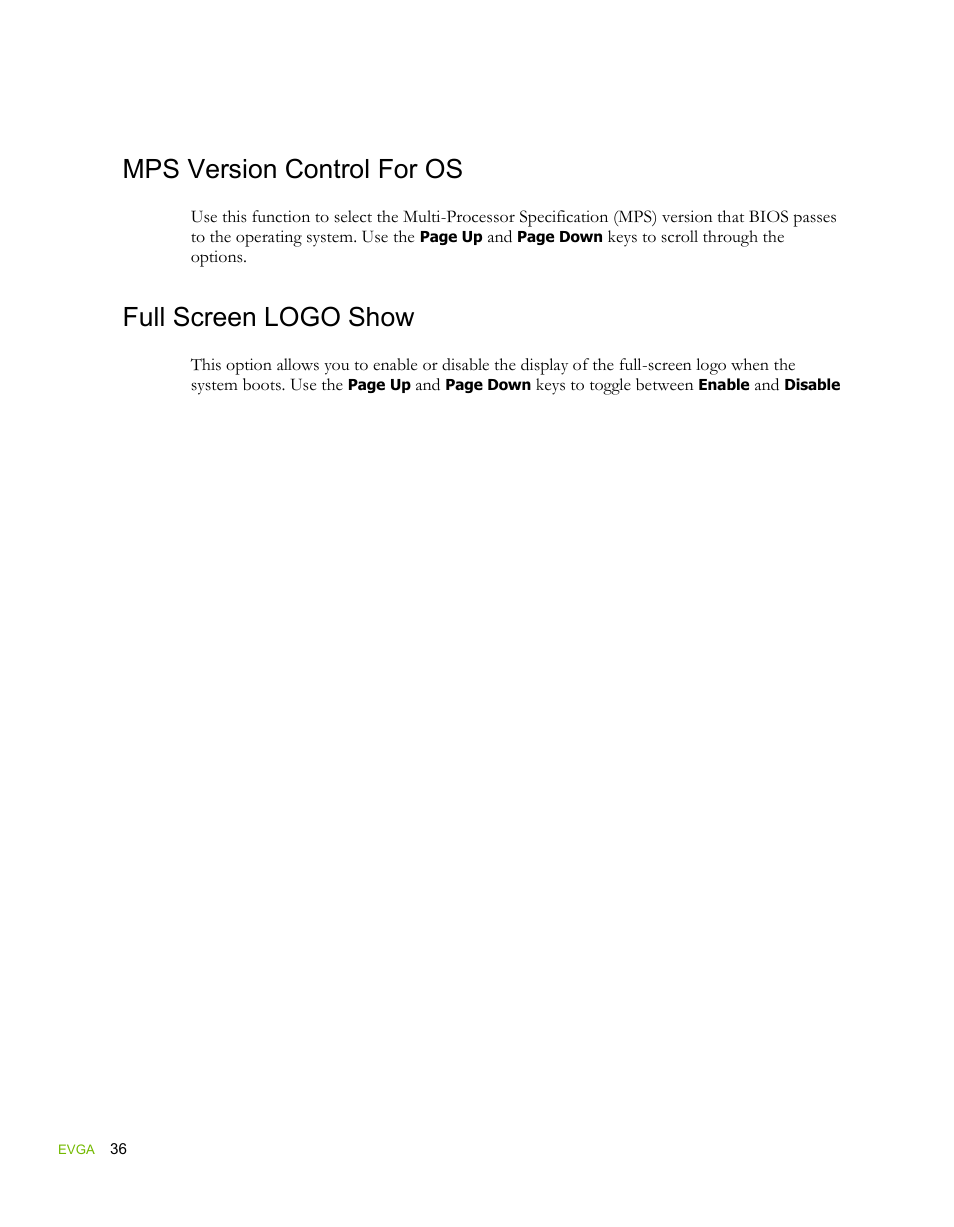Mps version control for os, Full screen logo show | EVGA force 132-YW-E178 User Manual | Page 46 / 85