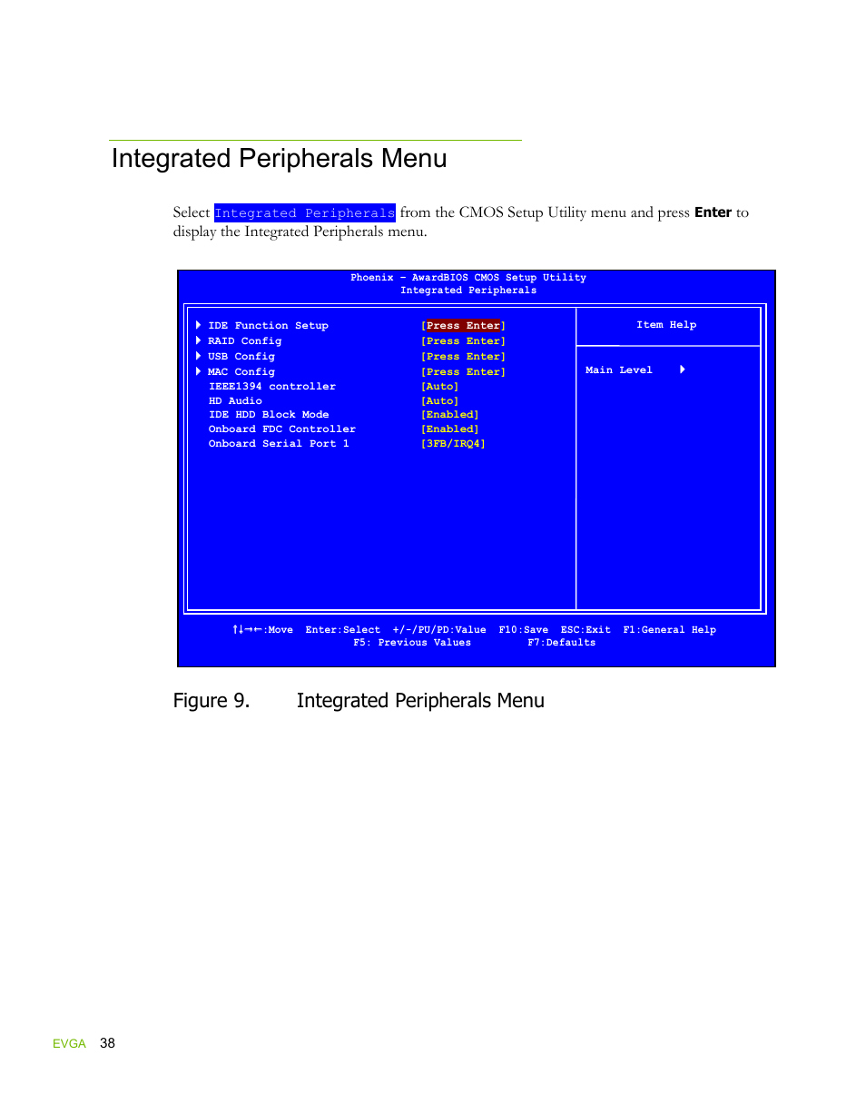 Integrated peripherals menu, Figure 9. integrated peripherals menu | EVGA force 132-YW-E178 User Manual | Page 48 / 85