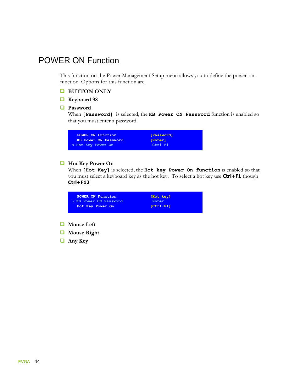 Power on function | EVGA force 132-YW-E178 User Manual | Page 54 / 85