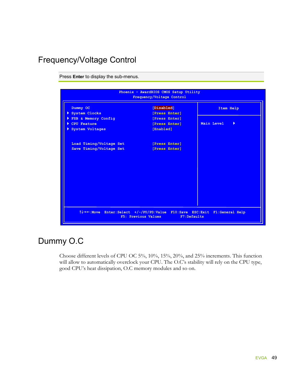 Frequency/voltage control, Dummy o.c | EVGA force 132-YW-E178 User Manual | Page 60 / 85