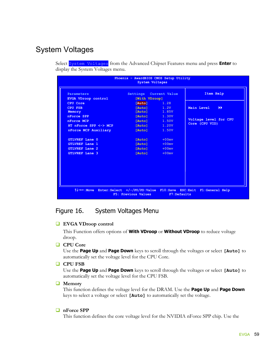 System voltages, Figure 16. system voltages menu | EVGA force 132-YW-E178 User Manual | Page 70 / 85