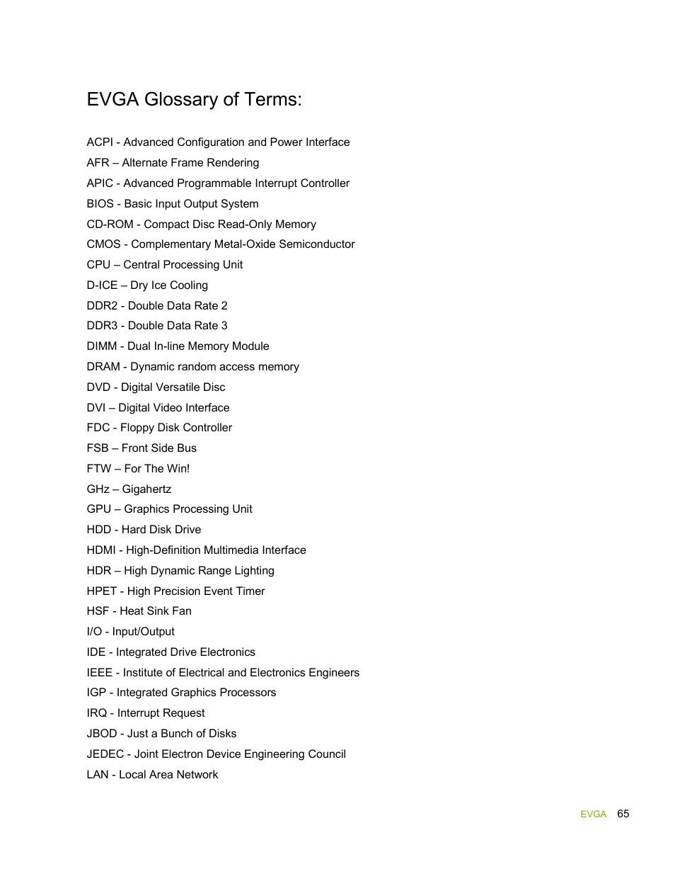 Evga glossary of terms | EVGA force 132-YW-E178 User Manual | Page 76 / 85