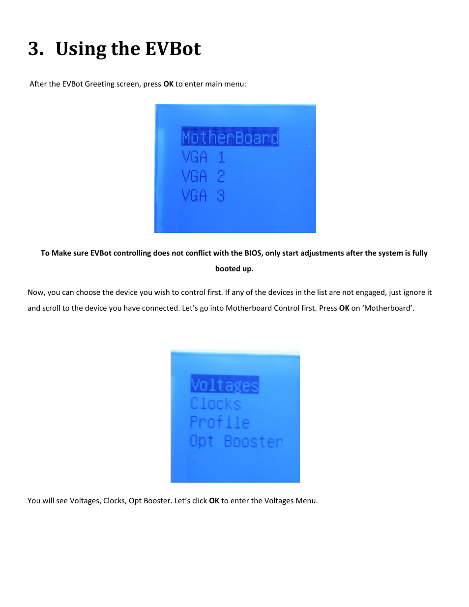 Using the evbot | EVGA 100-EV-EB01 User Manual | Page 12 / 21