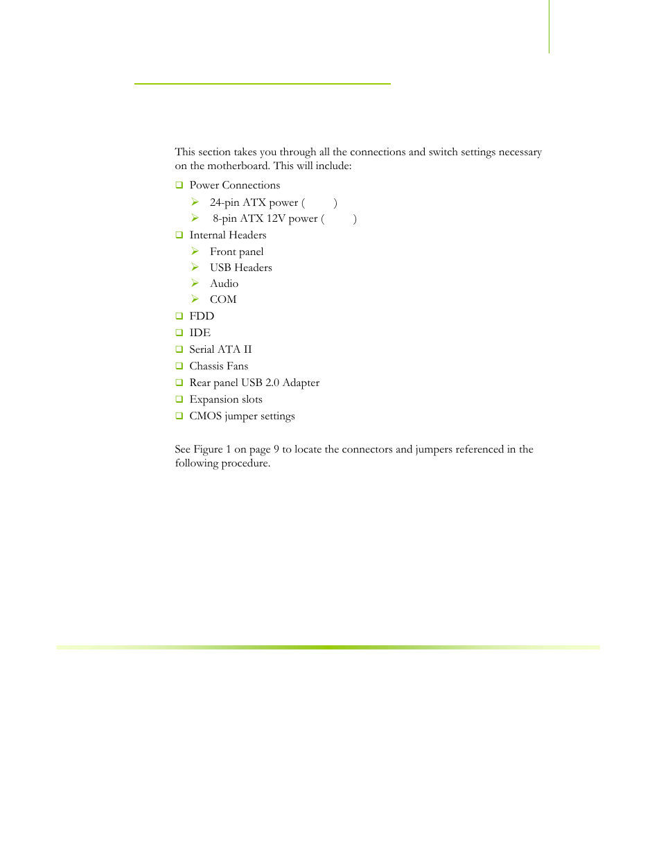 Connecting cables and setting switches | EVGA NFORCE 650I User Manual | Page 26 / 75