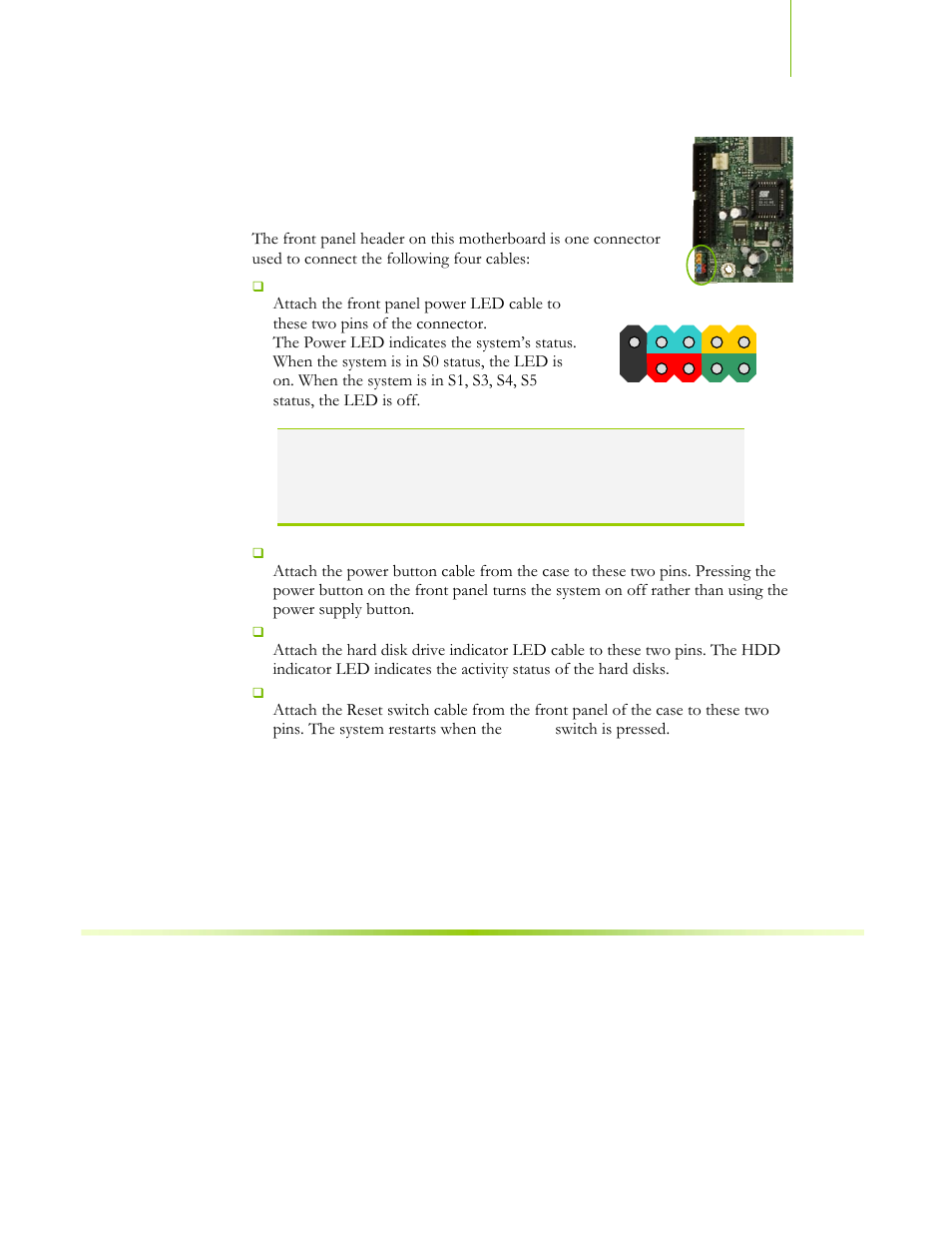Connecting internal headers, Front panel header | EVGA NFORCE 650I User Manual | Page 30 / 75