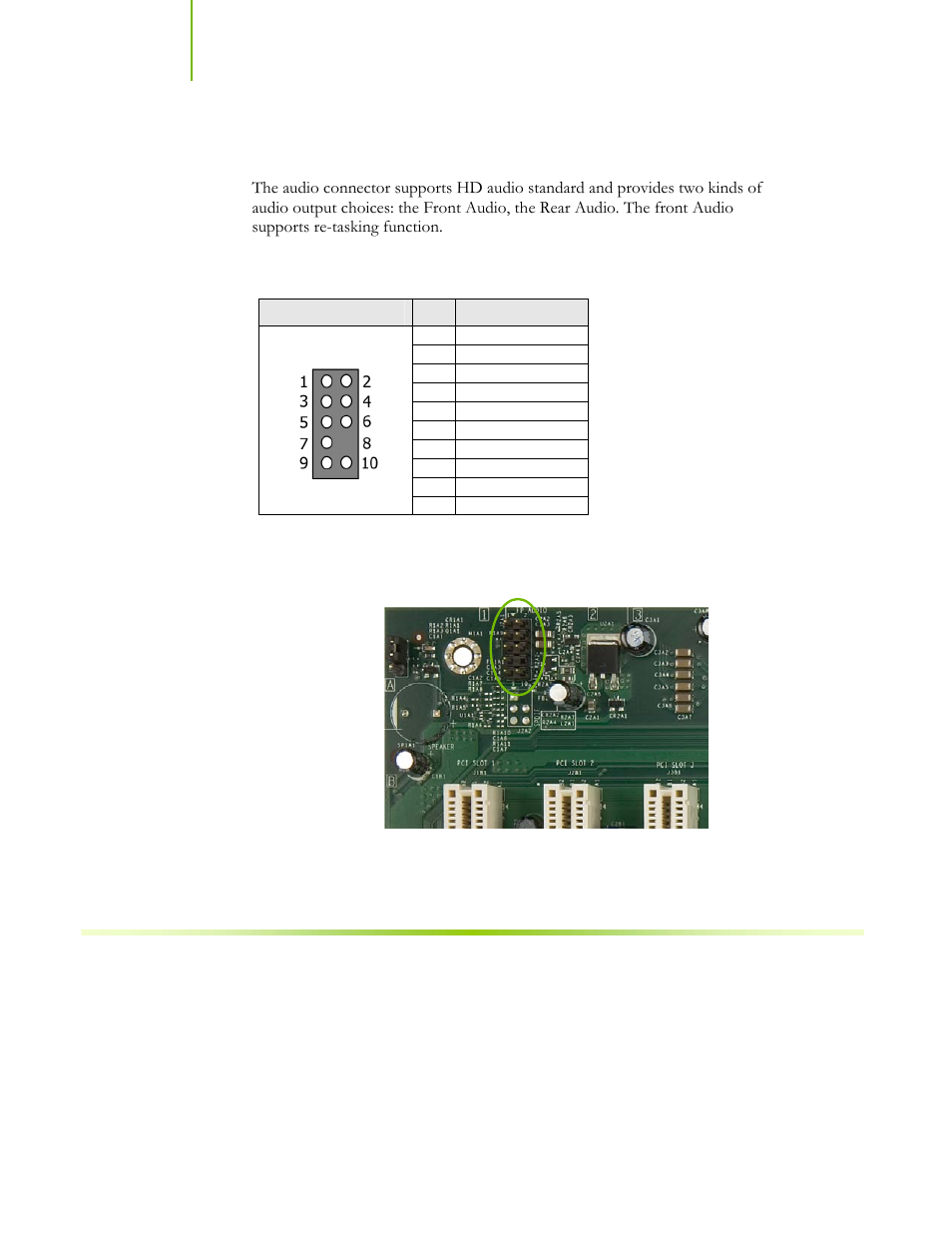 Audio, Table 4. front audio connector | EVGA NFORCE 650I User Manual | Page 33 / 75