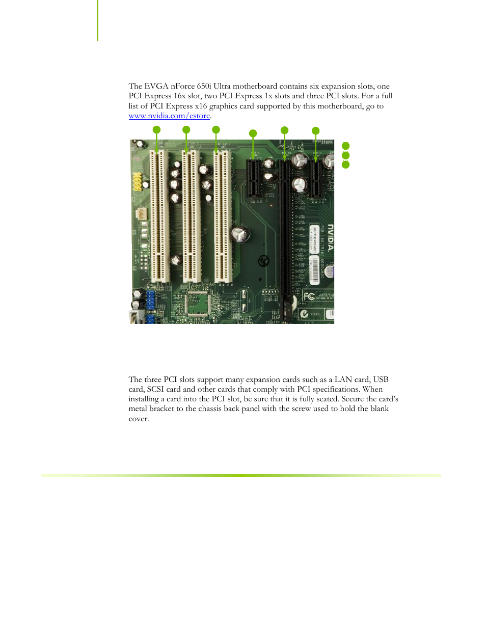 Expansion slots, Pci slots, Figure 4. expansion slots | EVGA NFORCE 650I User Manual | Page 35 / 75