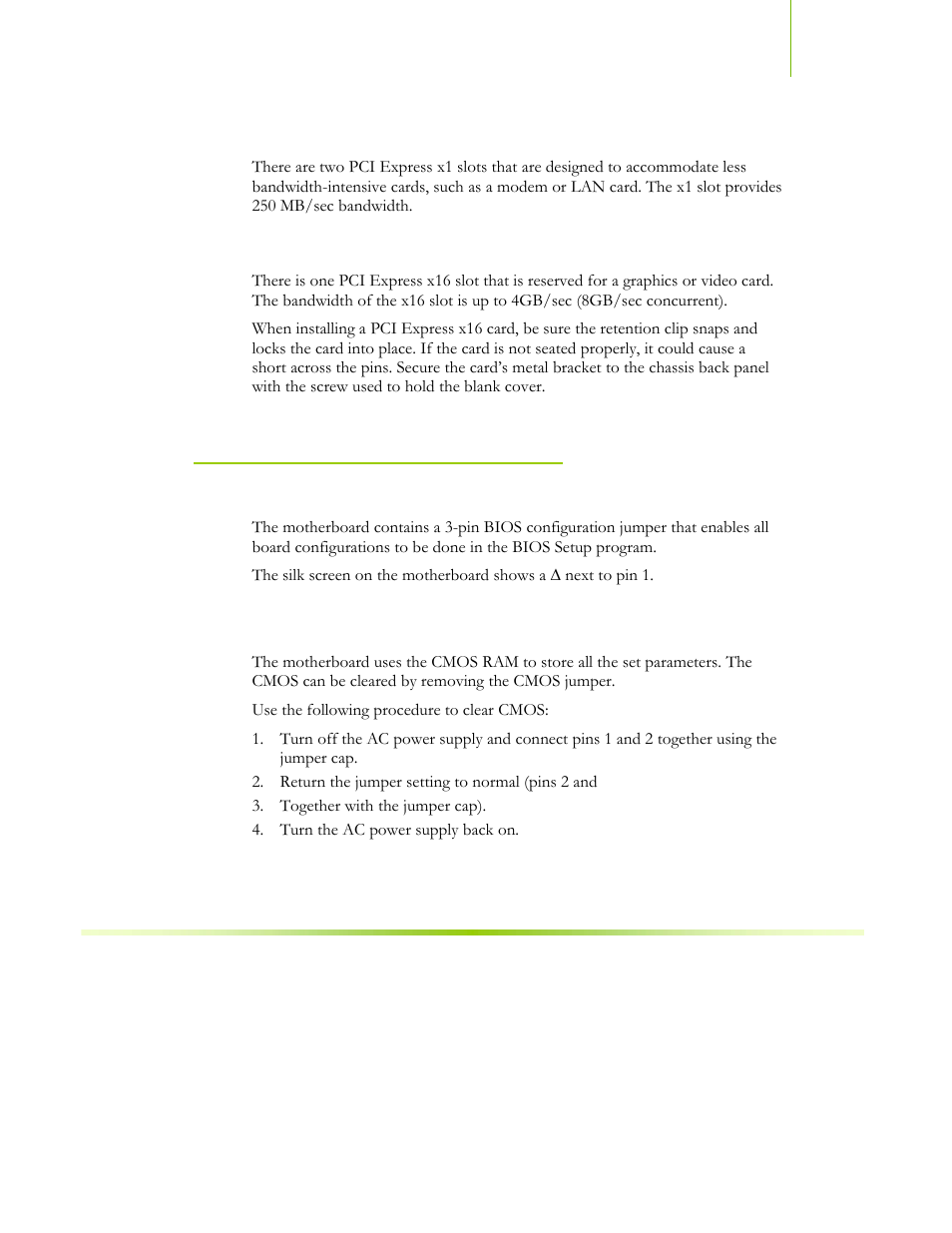 Jumper settings, Clear cmos jumper: clr_cmos, Pci express x1 slots | Pci express x16 slot | EVGA NFORCE 650I User Manual | Page 36 / 75