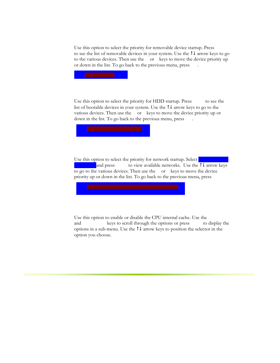 Removable device priority, Hard disk boot priority, Network boot priority | Cpu internal cache | EVGA NFORCE 650I User Manual | Page 47 / 75