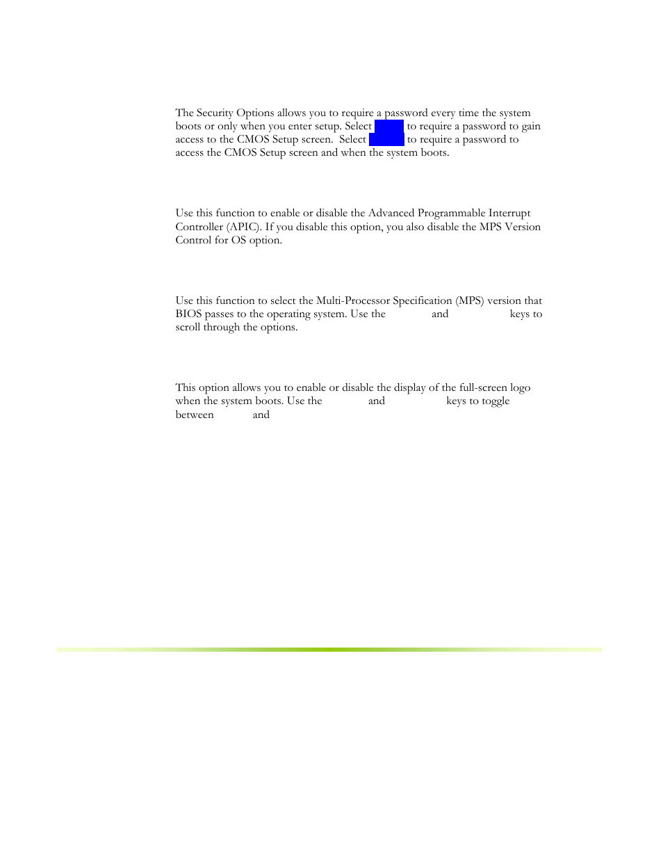 Security option, Apic mode, Mps version control for os | Full screen logo show | EVGA NFORCE 650I User Manual | Page 49 / 75