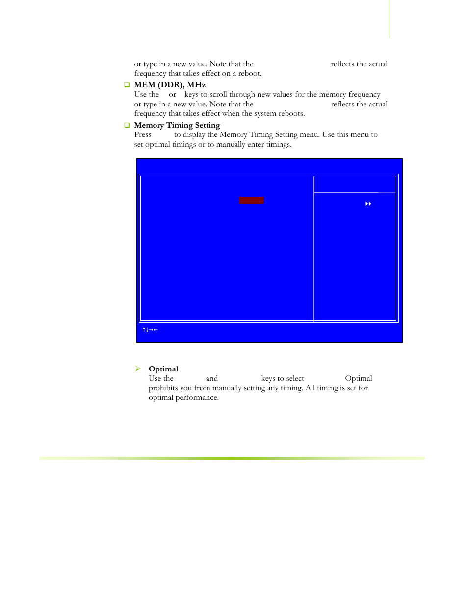 Mem (ddr), mhz use the, Keys to select | EVGA NFORCE 650I User Manual | Page 56 / 75