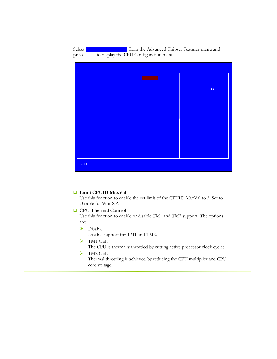 Cpu configuration, Figure 11. cpu configuration menu, Select | EVGA NFORCE 650I User Manual | Page 58 / 75