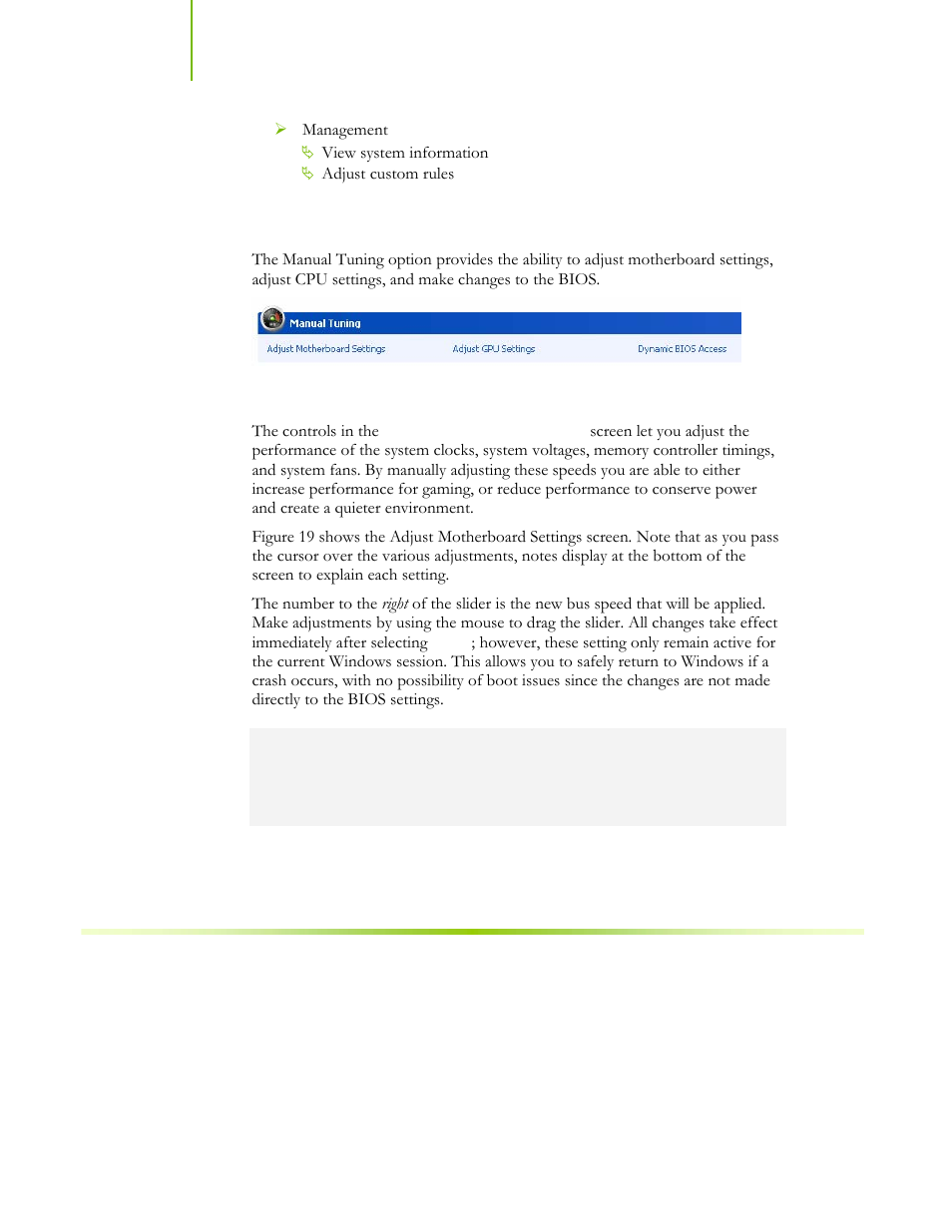 Manual tuning, Adjust motherboard settings | EVGA nForce 122-CK-NF68-XX User Manual | Page 123 / 170