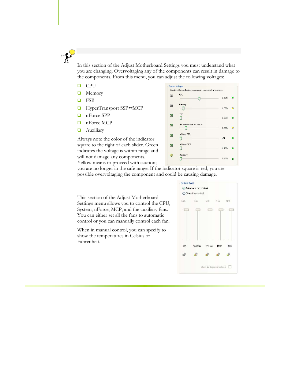 System voltages, System fans | EVGA nForce 122-CK-NF68-XX User Manual | Page 125 / 170