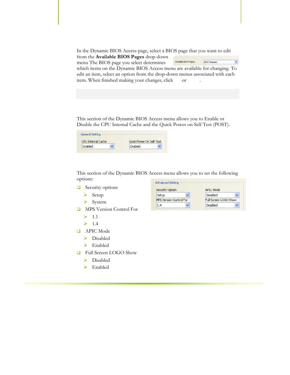 Available bios pages, General settings, Advanced settings | EVGA nForce 122-CK-NF68-XX User Manual | Page 130 / 170