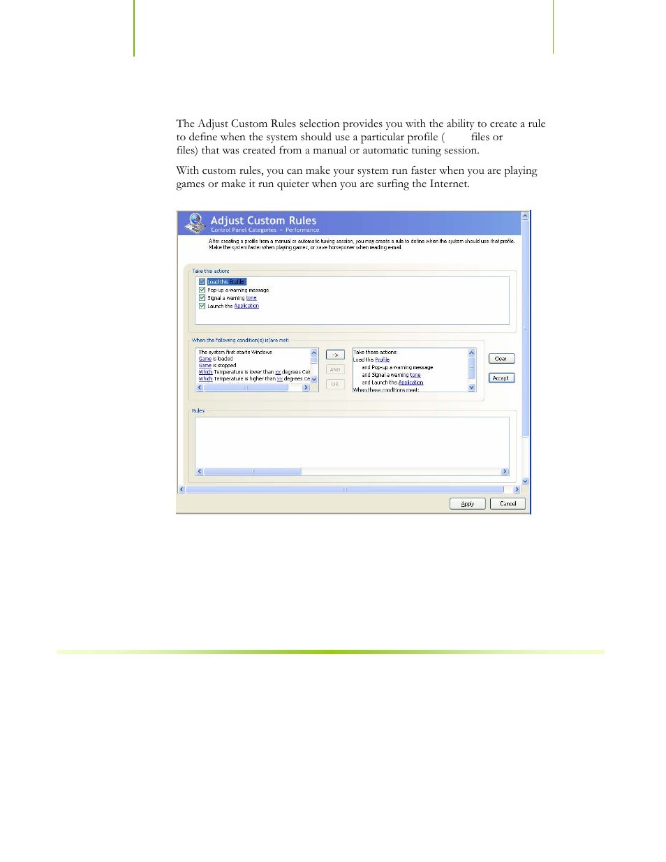 Adjust custom rules, Figure 24. adjust custom rules (ntune) | EVGA nForce 122-CK-NF68-XX User Manual | Page 136 / 170