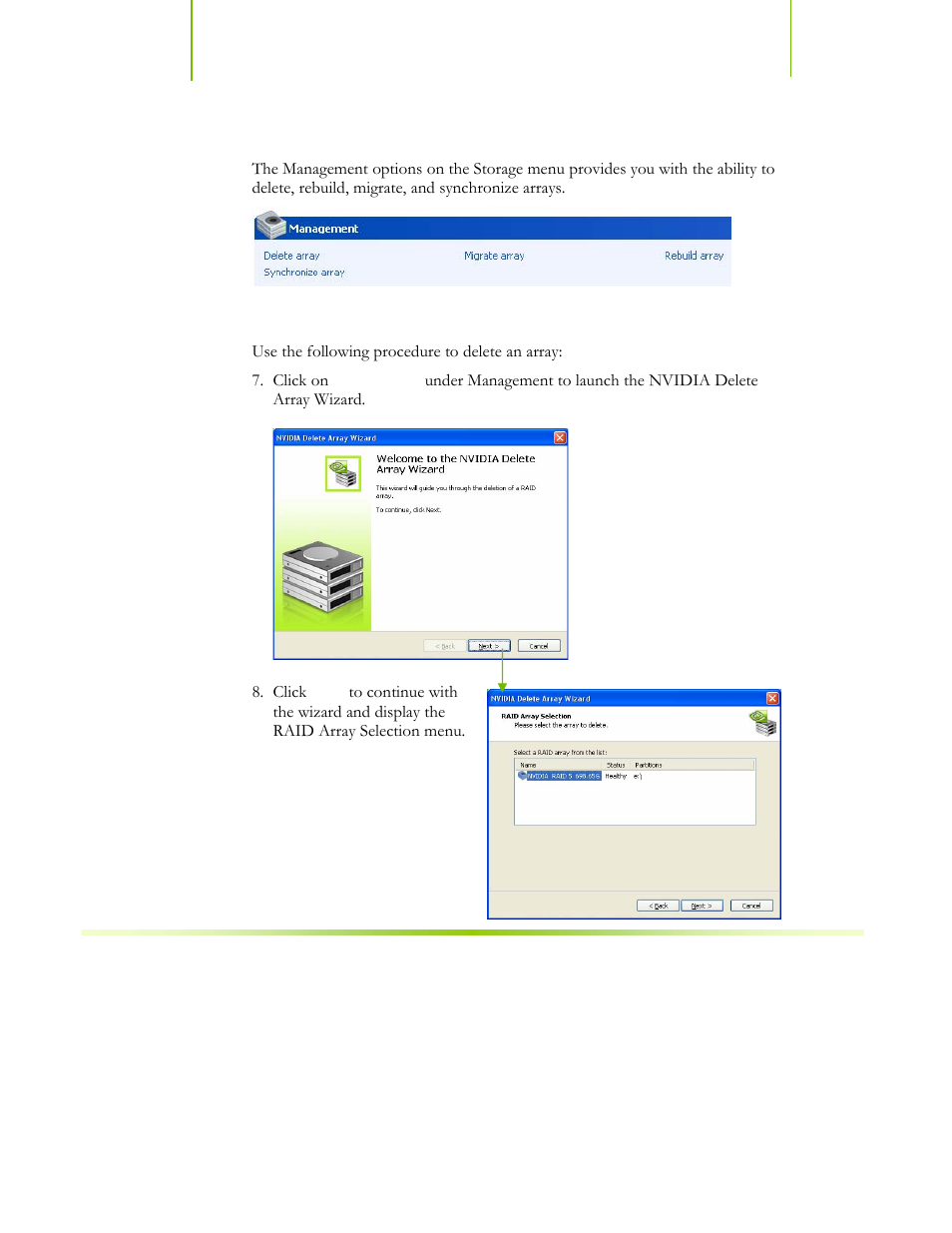 Management, Delete array | EVGA nForce 122-CK-NF68-XX User Manual | Page 140 / 170