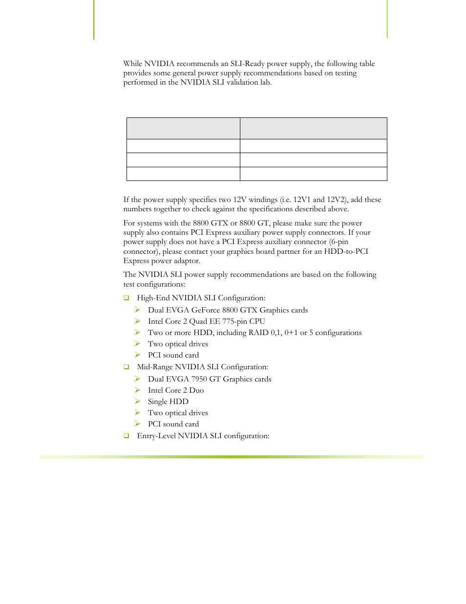 Table 6. recommended power supplies | EVGA nForce 122-CK-NF68-XX User Manual | Page 156 / 170