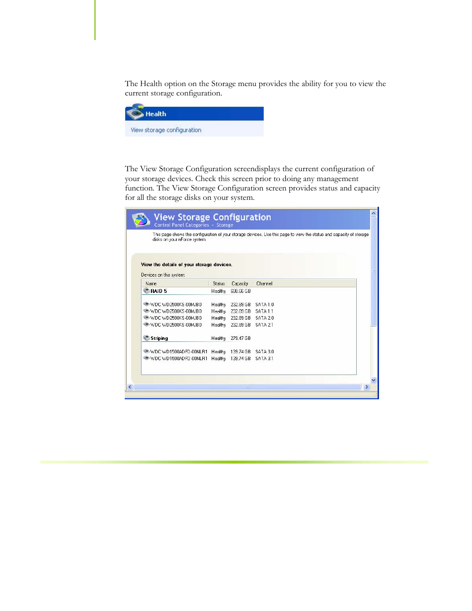 Health, View storage configuration | EVGA nForce 122-CK-NF68-XX User Manual | Page 33 / 170