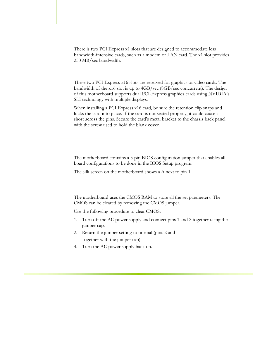 Jumper settings, Clear cmos jumper: clr_cmos, Pci express x1 slot | Pci express x16 slots | EVGA nForce 122-CK-NF68-XX User Manual | Page 79 / 170