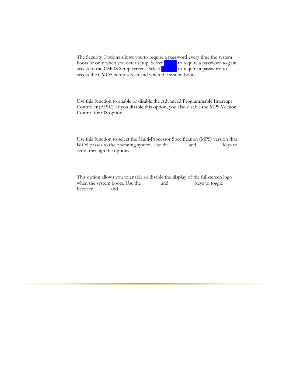 Security option, Apic mode, Mps version control for os | Full screen logo show | EVGA nForce 122-CK-NF68-XX User Manual | Page 92 / 170