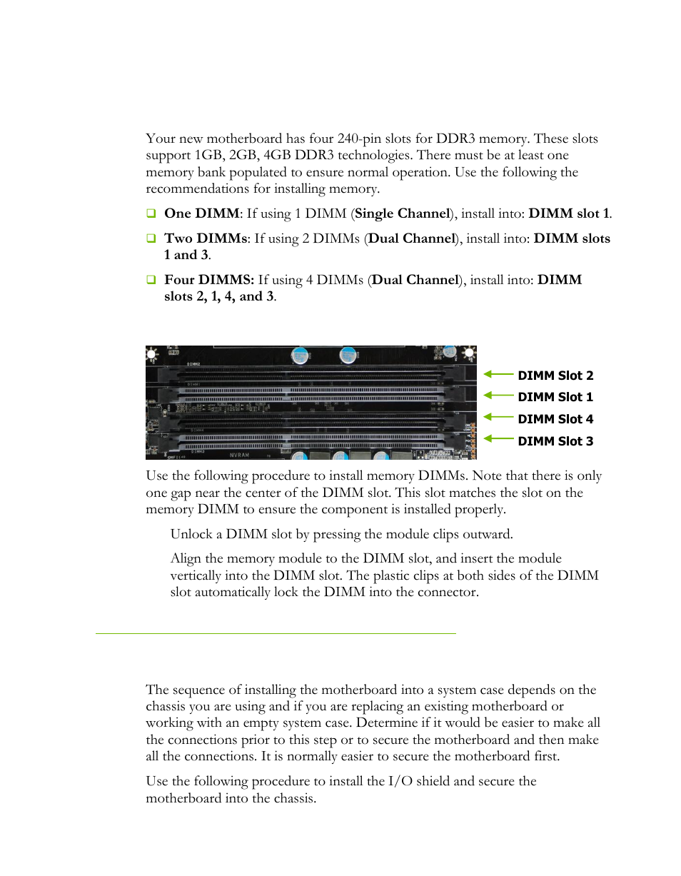 Installing system memory (dimms), Installing the motherboard | EVGA P55 SLI User Manual | Page 13 / 46