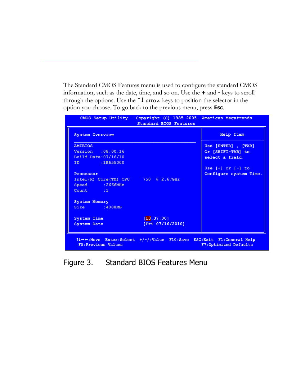 Standard bios features menu, Figure 3, Figure 3. standard bios features menu | EVGA P55 SLI User Manual | Page 28 / 46