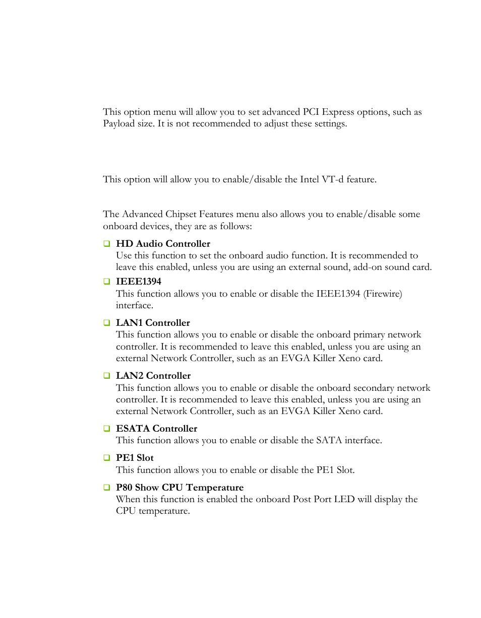 Pci express configuration, Intel vt-d configuration | EVGA P55 SLI User Manual | Page 32 / 46