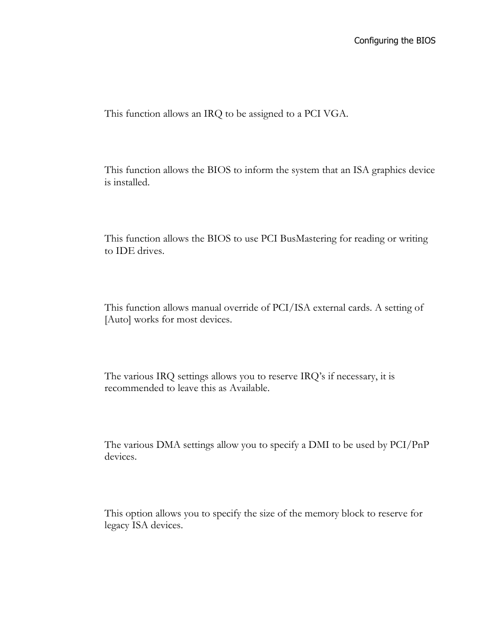 Allocate irq to pci vga, Palette snooping, Pci ide busmaster | Offboard pci/isa ide card, Irq settings, Dma channel | EVGA P55 SLI User Manual | Page 35 / 46