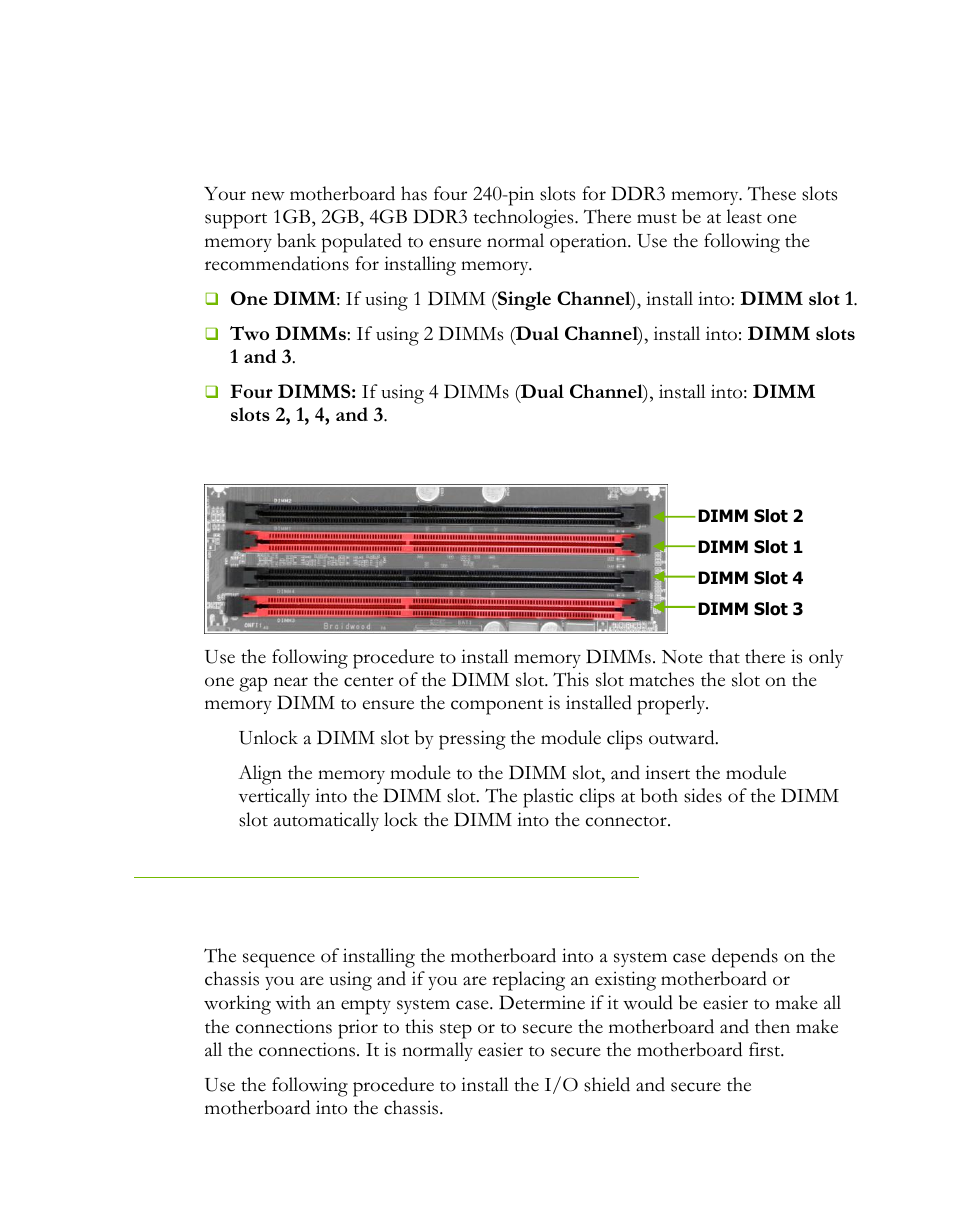 Installing system memory (dimms), Installing the motherboard | EVGA 121-LF-E652 User Manual | Page 13 / 44